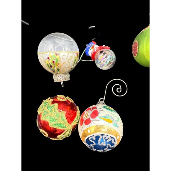 Vtg. Hand-Painted Christmas Ornaments Set Of 11 Santa Head & Glass Balls - Picture 5 of 12